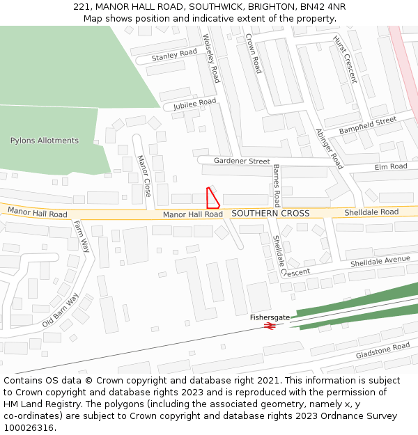 221, MANOR HALL ROAD, SOUTHWICK, BRIGHTON, BN42 4NR: Location map and indicative extent of plot