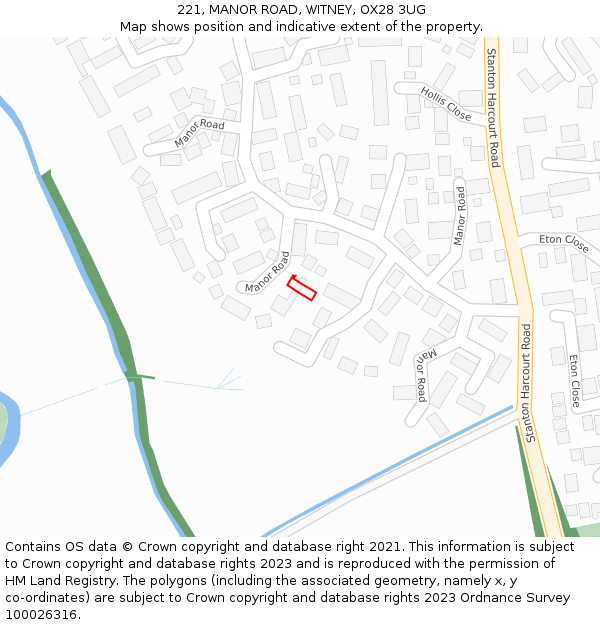 221, MANOR ROAD, WITNEY, OX28 3UG: Location map and indicative extent of plot