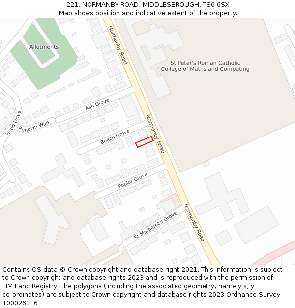 221, NORMANBY ROAD, MIDDLESBROUGH, TS6 6SX: Location map and indicative extent of plot