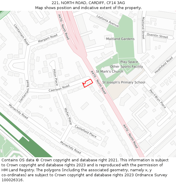 221, NORTH ROAD, CARDIFF, CF14 3AG: Location map and indicative extent of plot