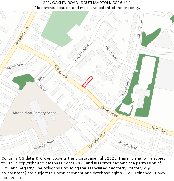 221, OAKLEY ROAD, SOUTHAMPTON, SO16 4NN: Location map and indicative extent of plot