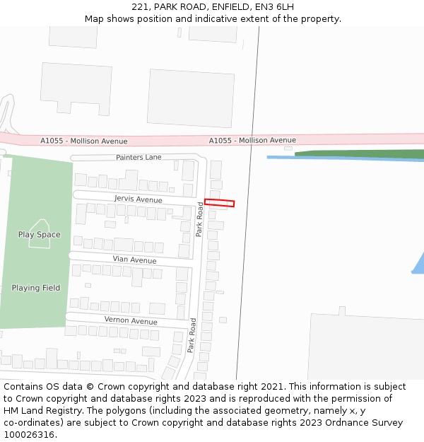 221, PARK ROAD, ENFIELD, EN3 6LH: Location map and indicative extent of plot