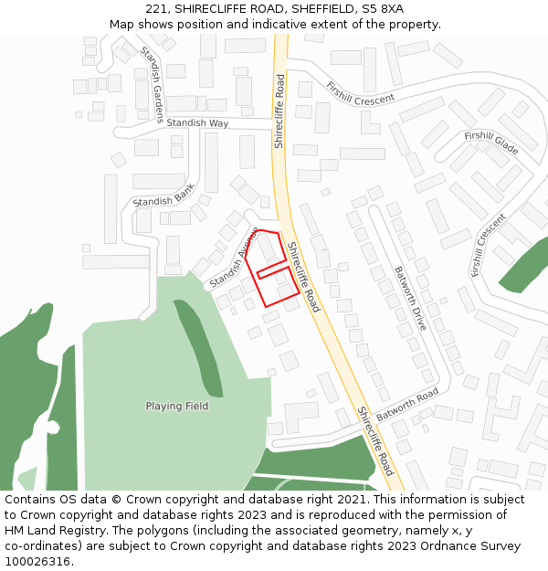 221, SHIRECLIFFE ROAD, SHEFFIELD, S5 8XA: Location map and indicative extent of plot