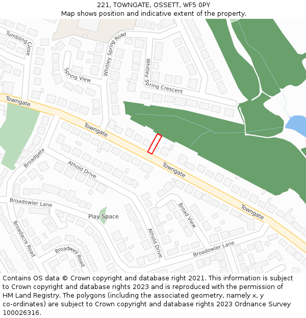221, TOWNGATE, OSSETT, WF5 0PY: Location map and indicative extent of plot