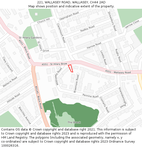 221, WALLASEY ROAD, WALLASEY, CH44 2AD: Location map and indicative extent of plot