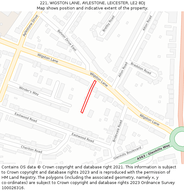 221, WIGSTON LANE, AYLESTONE, LEICESTER, LE2 8DJ: Location map and indicative extent of plot