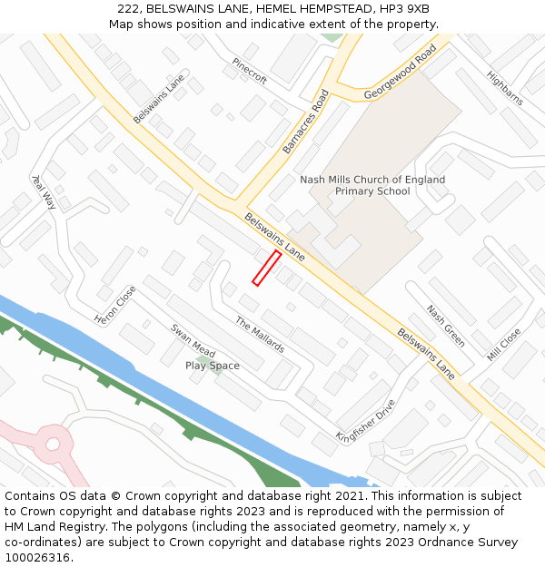222, BELSWAINS LANE, HEMEL HEMPSTEAD, HP3 9XB: Location map and indicative extent of plot