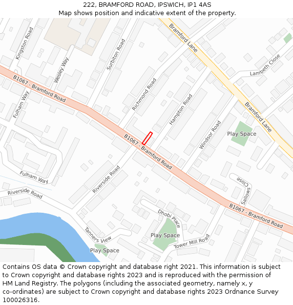 222, BRAMFORD ROAD, IPSWICH, IP1 4AS: Location map and indicative extent of plot