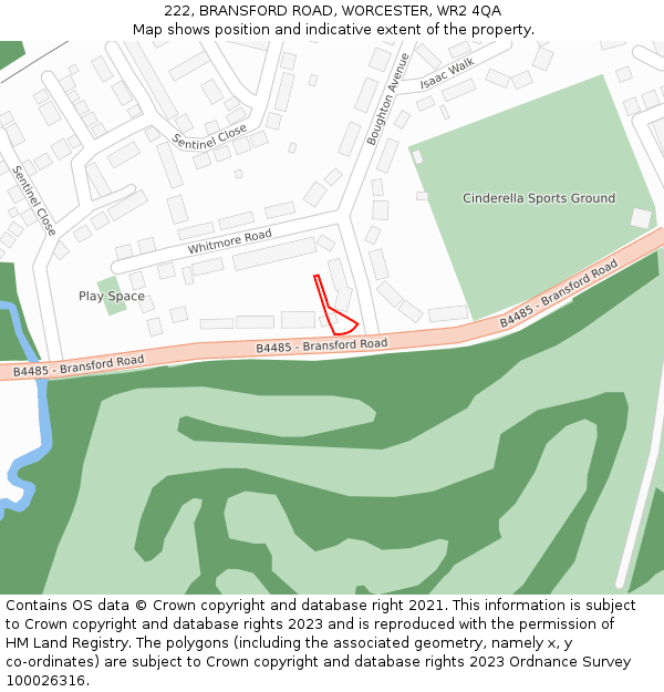222, BRANSFORD ROAD, WORCESTER, WR2 4QA: Location map and indicative extent of plot