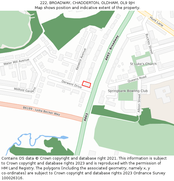 222, BROADWAY, CHADDERTON, OLDHAM, OL9 9JH: Location map and indicative extent of plot
