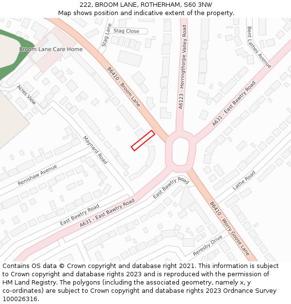 222, BROOM LANE, ROTHERHAM, S60 3NW: Location map and indicative extent of plot