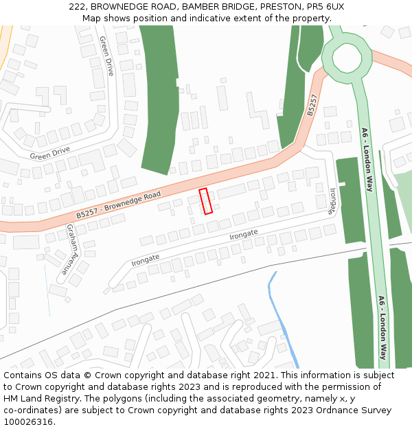 222, BROWNEDGE ROAD, BAMBER BRIDGE, PRESTON, PR5 6UX: Location map and indicative extent of plot