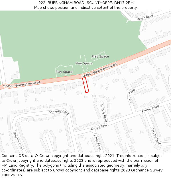 222, BURRINGHAM ROAD, SCUNTHORPE, DN17 2BH: Location map and indicative extent of plot