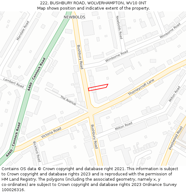 222, BUSHBURY ROAD, WOLVERHAMPTON, WV10 0NT: Location map and indicative extent of plot