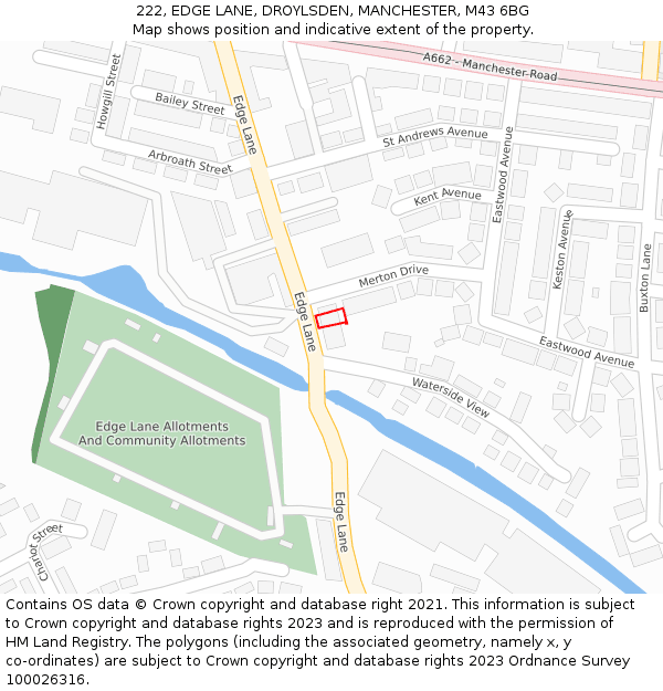 222, EDGE LANE, DROYLSDEN, MANCHESTER, M43 6BG: Location map and indicative extent of plot