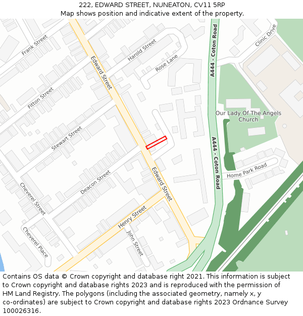 222, EDWARD STREET, NUNEATON, CV11 5RP: Location map and indicative extent of plot
