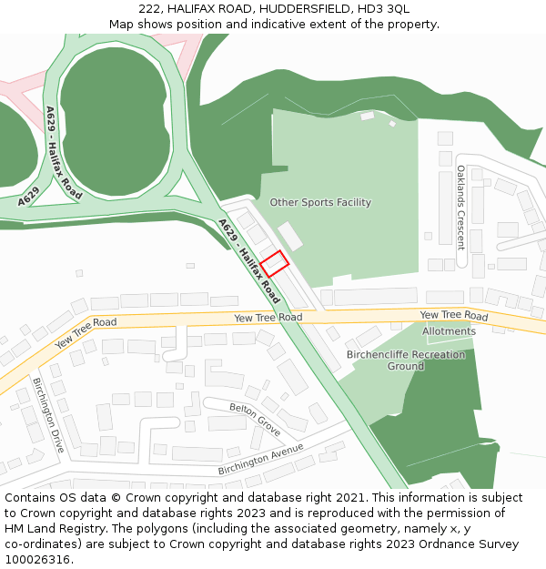 222, HALIFAX ROAD, HUDDERSFIELD, HD3 3QL: Location map and indicative extent of plot