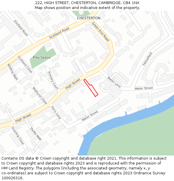222, HIGH STREET, CHESTERTON, CAMBRIDGE, CB4 1NX: Location map and indicative extent of plot