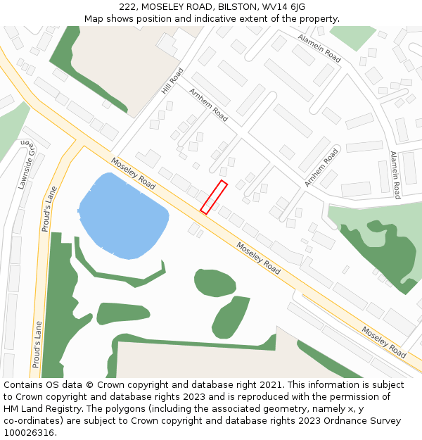 222, MOSELEY ROAD, BILSTON, WV14 6JG: Location map and indicative extent of plot