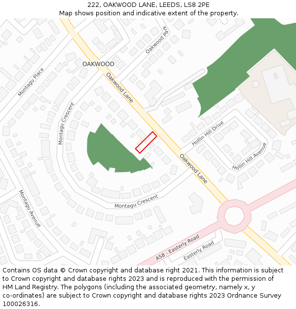 222, OAKWOOD LANE, LEEDS, LS8 2PE: Location map and indicative extent of plot