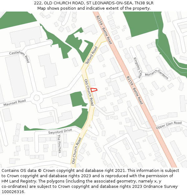 222, OLD CHURCH ROAD, ST LEONARDS-ON-SEA, TN38 9LR: Location map and indicative extent of plot