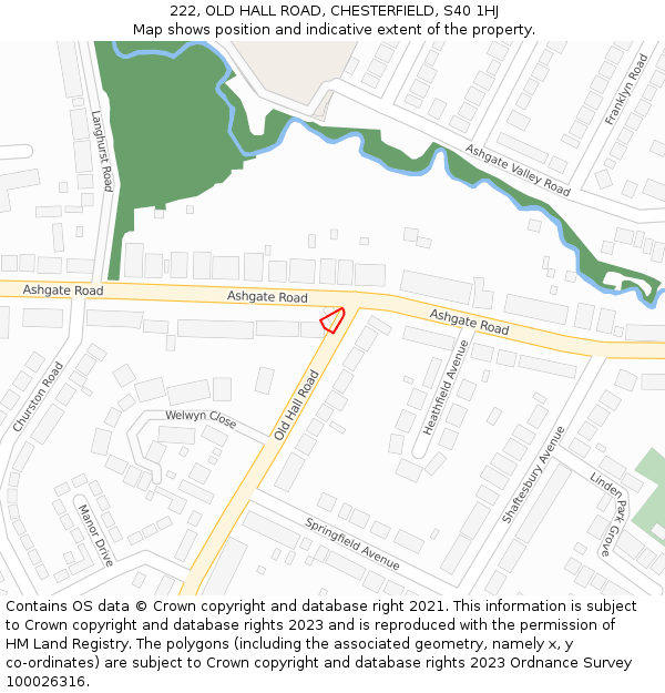 222, OLD HALL ROAD, CHESTERFIELD, S40 1HJ: Location map and indicative extent of plot