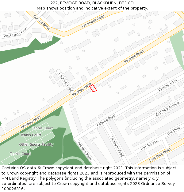 222, REVIDGE ROAD, BLACKBURN, BB1 8DJ: Location map and indicative extent of plot