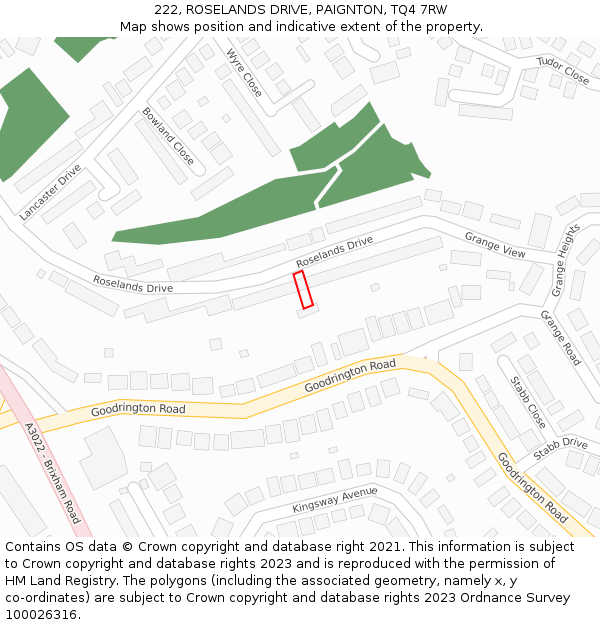 222, ROSELANDS DRIVE, PAIGNTON, TQ4 7RW: Location map and indicative extent of plot