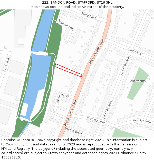 222, SANDON ROAD, STAFFORD, ST16 3HL: Location map and indicative extent of plot