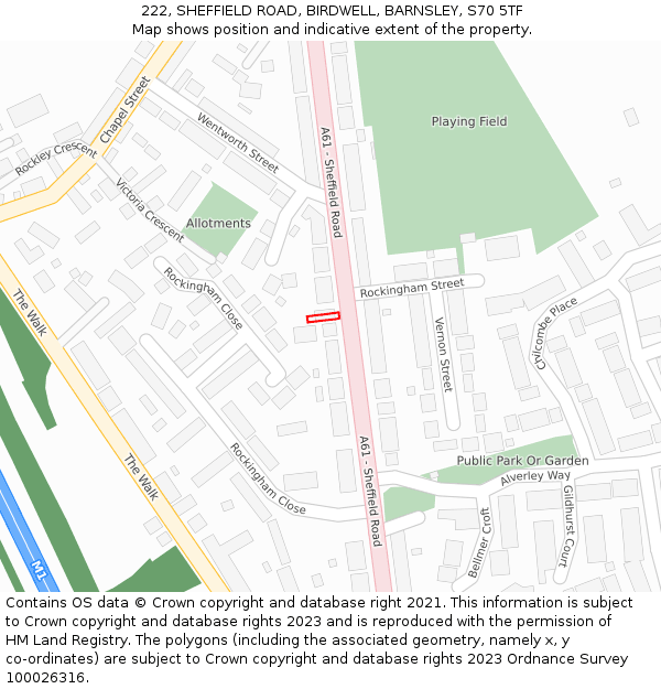 222, SHEFFIELD ROAD, BIRDWELL, BARNSLEY, S70 5TF: Location map and indicative extent of plot