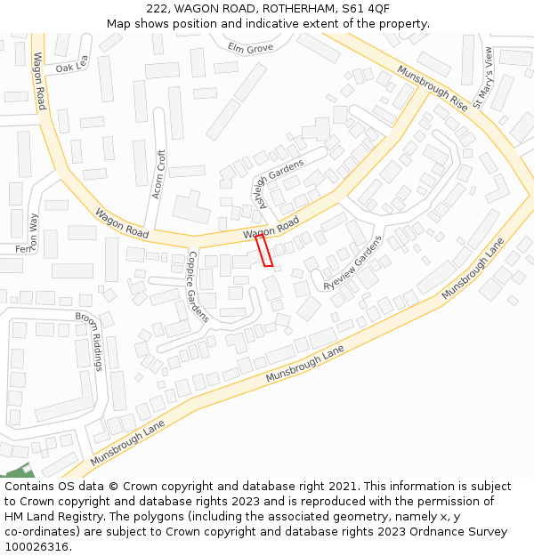 222, WAGON ROAD, ROTHERHAM, S61 4QF: Location map and indicative extent of plot