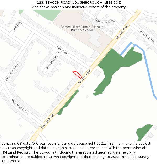 223, BEACON ROAD, LOUGHBOROUGH, LE11 2QZ: Location map and indicative extent of plot