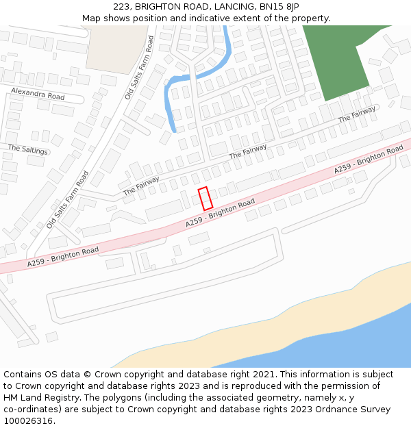 223, BRIGHTON ROAD, LANCING, BN15 8JP: Location map and indicative extent of plot