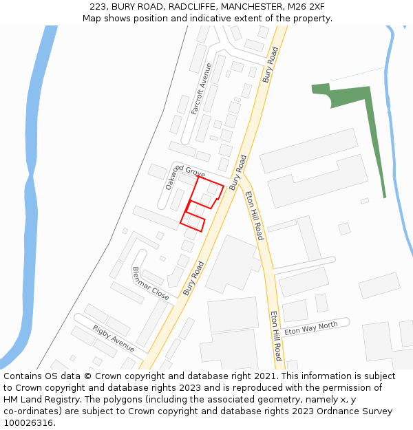 223, BURY ROAD, RADCLIFFE, MANCHESTER, M26 2XF: Location map and indicative extent of plot