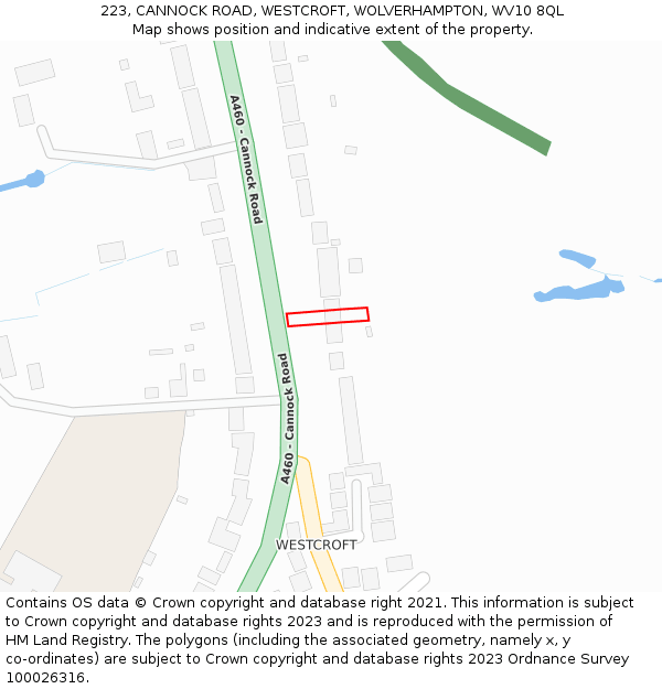 223, CANNOCK ROAD, WESTCROFT, WOLVERHAMPTON, WV10 8QL: Location map and indicative extent of plot