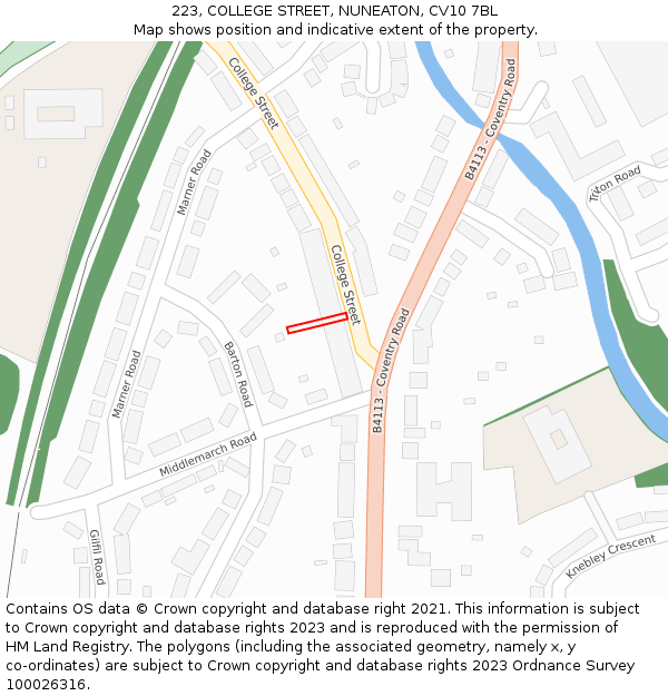 223, COLLEGE STREET, NUNEATON, CV10 7BL: Location map and indicative extent of plot