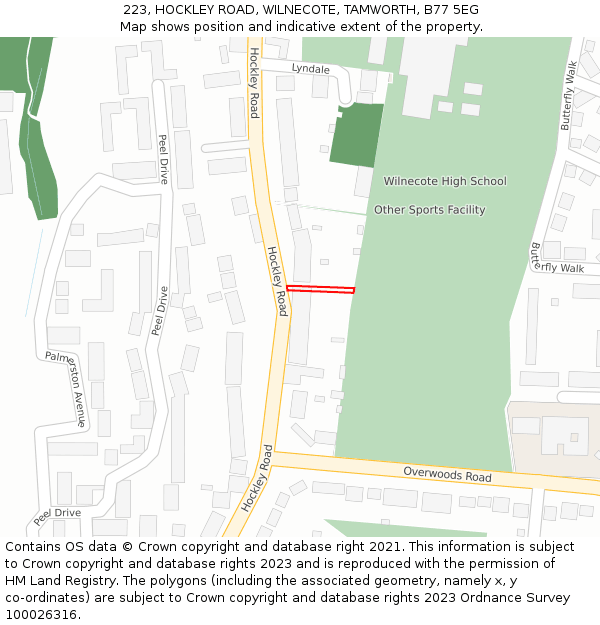 223, HOCKLEY ROAD, WILNECOTE, TAMWORTH, B77 5EG: Location map and indicative extent of plot