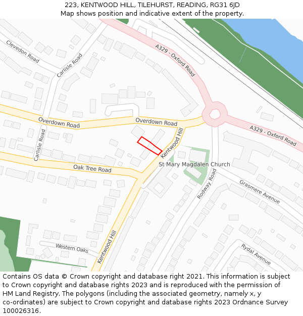223, KENTWOOD HILL, TILEHURST, READING, RG31 6JD: Location map and indicative extent of plot