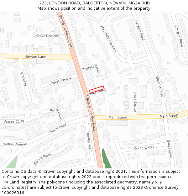 223, LONDON ROAD, BALDERTON, NEWARK, NG24 3HB: Location map and indicative extent of plot