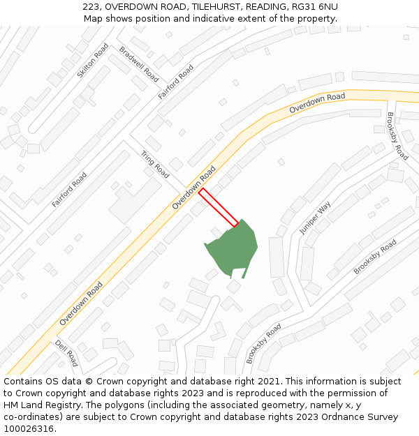 223, OVERDOWN ROAD, TILEHURST, READING, RG31 6NU: Location map and indicative extent of plot