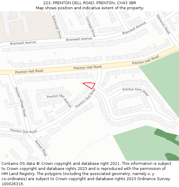 223, PRENTON DELL ROAD, PRENTON, CH43 3BR: Location map and indicative extent of plot
