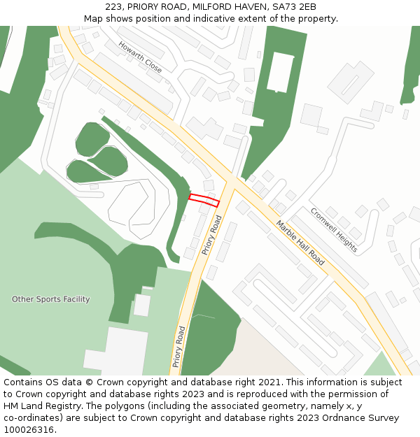 223, PRIORY ROAD, MILFORD HAVEN, SA73 2EB: Location map and indicative extent of plot