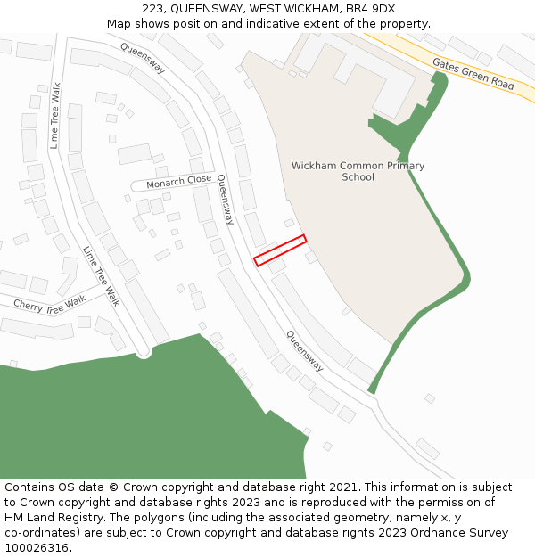 223, QUEENSWAY, WEST WICKHAM, BR4 9DX: Location map and indicative extent of plot