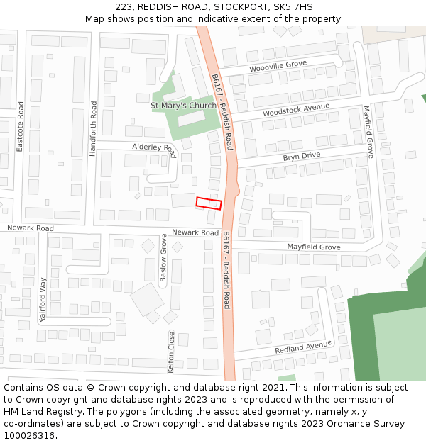 223, REDDISH ROAD, STOCKPORT, SK5 7HS: Location map and indicative extent of plot