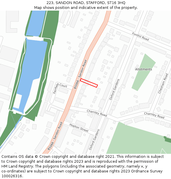223, SANDON ROAD, STAFFORD, ST16 3HQ: Location map and indicative extent of plot