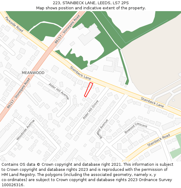223, STAINBECK LANE, LEEDS, LS7 2PS: Location map and indicative extent of plot