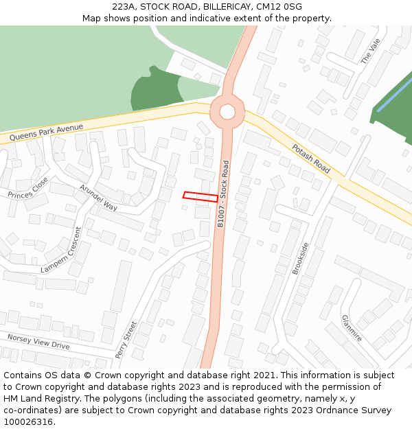 223A, STOCK ROAD, BILLERICAY, CM12 0SG: Location map and indicative extent of plot