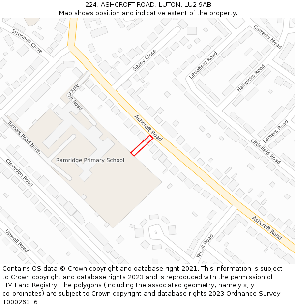 224, ASHCROFT ROAD, LUTON, LU2 9AB: Location map and indicative extent of plot