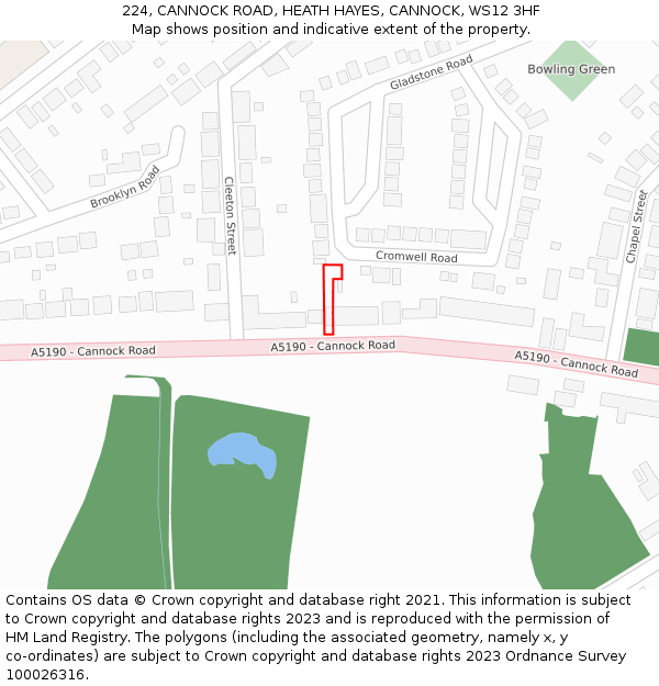 224, CANNOCK ROAD, HEATH HAYES, CANNOCK, WS12 3HF: Location map and indicative extent of plot