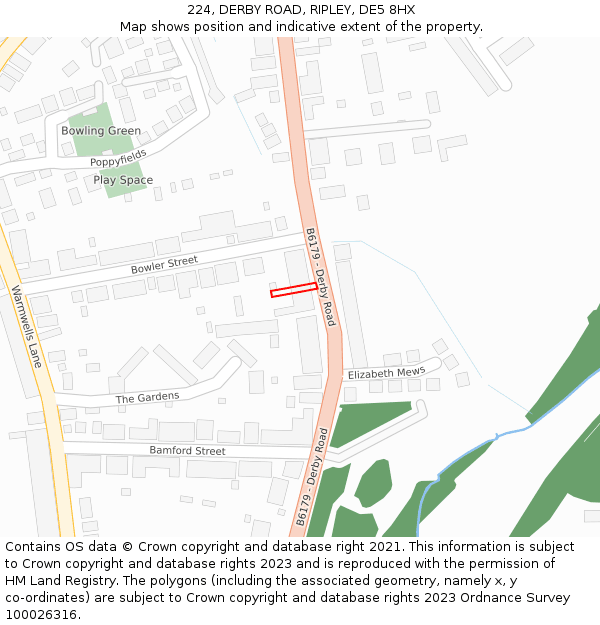 224, DERBY ROAD, RIPLEY, DE5 8HX: Location map and indicative extent of plot